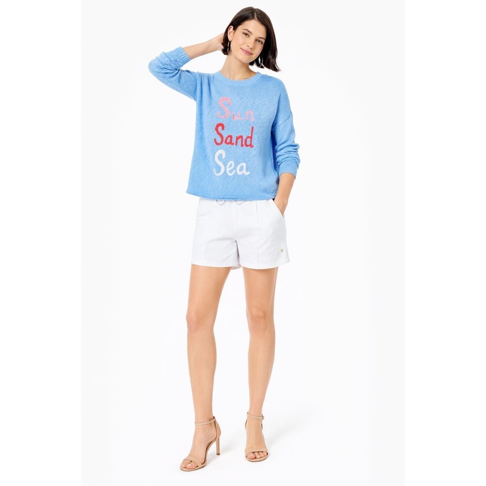 LILLY PULITZER New Knit Sweater LARGE Sun Sand Sea Blue Long Sleeve Top 015829